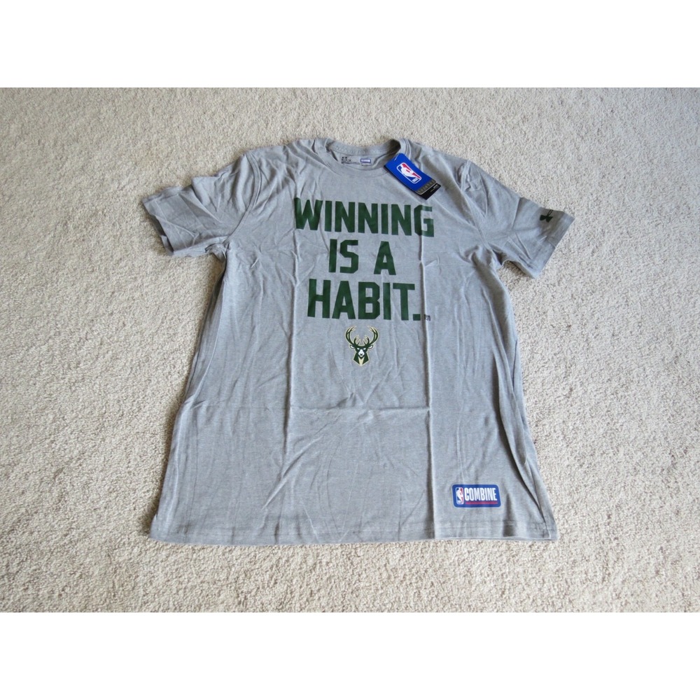 Mens Under Armour Milwaukee Bucks Winning is a Habit T-Shirt Gray Medium 1318910